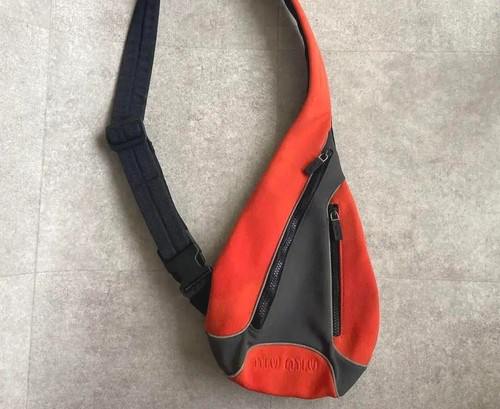 Borsa corpo archivio MIU MIU 90S vintage nylon arancione nero Y2K USATA originale #S2303