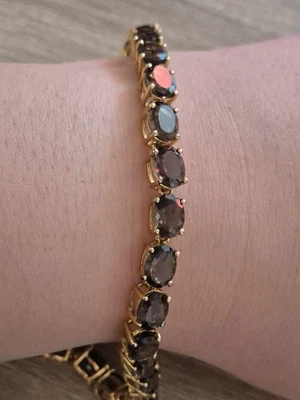 Pulsera Tenis TGGC Gemporia Plata Esterlina Oro Superposición Cuarzo Ahumado Foto 1 de 4