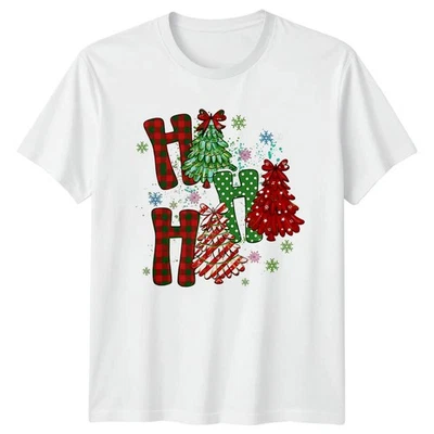 Ho Ho Ho Christmas Holidays Tree Plaid Unisex Mens Womens Graphic Tee Shirt - Image 1 of 4