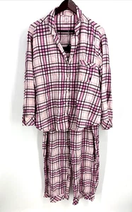 Victoria's Secret Pajama Set Flannel Women's Size XXL Pink Gold Metallic Thread - Picture 1 of 11