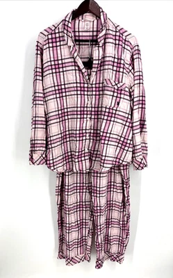Victoria's Secret Pajama Set Flannel Women's Size XXL Pink Gold Metallic Thread - Image 1 of 4