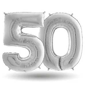 Pallone compleanno numero 50 anni Argento 101cm palloncini gonfiabile aria, ELIO - Foto 1 di 2