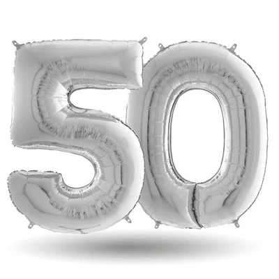 Pallone compleanno numero 50 anni Argento 101cm palloncini gonfiabile aria, ELIO - Immagine 1 di 2