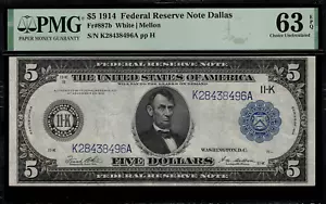 1914 $5 Federal Reserve Note Dallas FR-887b - PMG 63 EPQ - 65 Known - Picture 1 of 2