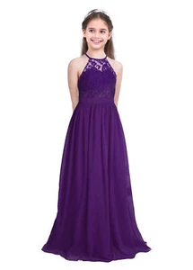 Princess Flower Girls Dress Wedding Bridesmaid Birthday Party Halter Maxi Gown - Picture 1 of 54
