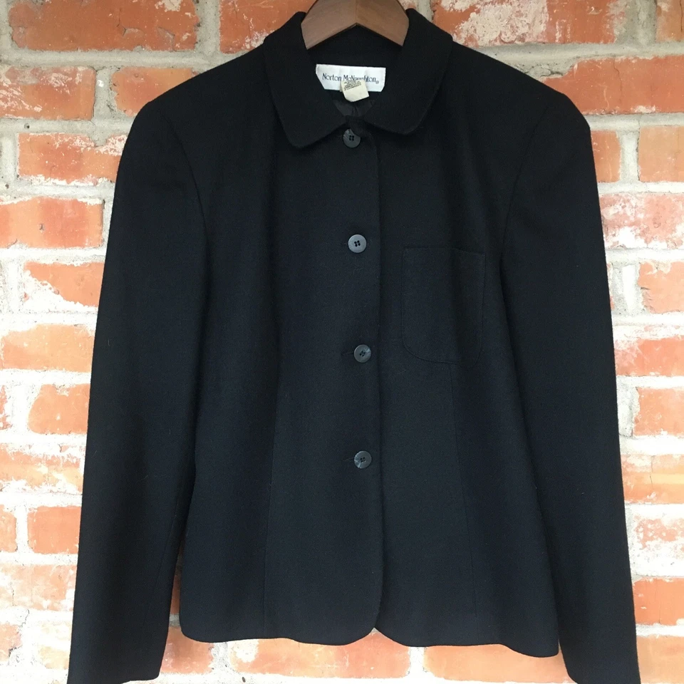 VTG Norton McNaughton Sz 8 100% Wool Black Blazer Jacket Classic Work Wear EUC - Image 1 of 4