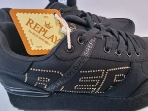NEW Replay Ladies Black Gold Platform Sneakers, size UK 8 EUR 41/42 - Picture 1 of 7