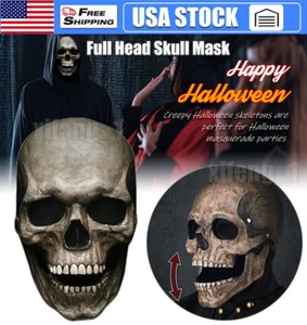 Halloween Full Head Skull Mask w/ Movable Jaw Adult Entire Head Realistic Latex - Picture 1 of 11