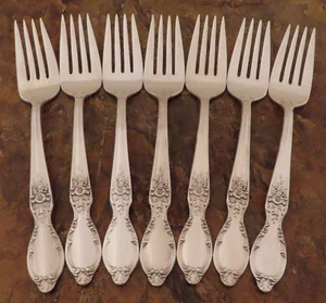 IS Victorian Rose Set of 7 Salad Forks Wm Rogers Vtg Silverplate Flatware Lot C - Picture 1 of 5