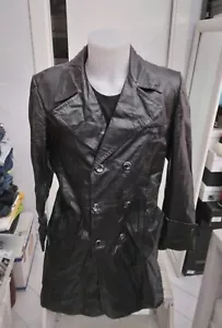 Marabou Trench in real leather used woman black Size 54 XXC298L - Picture 1 of 10