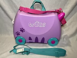 Trunki Kids' Ride-On Hardside Carry On Suitcase, Cassie Cat Purple With 2 Straps - Picture 1 of 8