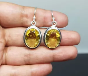 Lemon Quart Gemstone Earring 925 Sterling Silver Handmade Jewelry- 1.50" - Picture 1 of 2