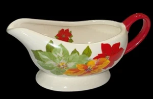 L@@K! Pioneer Donna POINSETTIA Gravy Boat Natale/Vacanze 13,5 once! - Foto 1 di 2