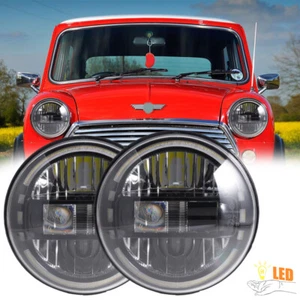 2 x 7" Round LED Headlight Hi/Low Beam Halo Angle For Classic Rover Mini Austin - Picture 1 of 10