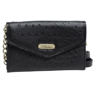 Buxton Women Ostrich Brights Crossbody Wallet Black 6524 - Picture 1 of 2