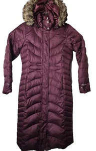 Eddie Bauer Women S Parka Burgundy EB650 Goose Down Hood Long Dress Zip Jacket - Picture 1 of 10