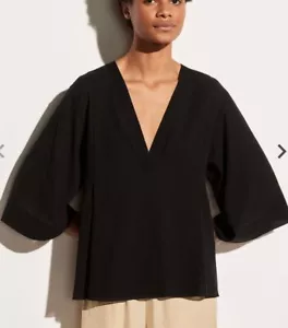 VINCE Women's Plus Size Blouse Top Black Rib Trim V-Neck Popover , XXXL New - Picture 1 of 9