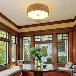 Rattan Ceiling Light Semi-flush Mount Pendant Lamp Bedroom Chandelier Fixtures - Picture 1 of 17