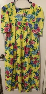 Ruth Norman Dress Size Large Yellow Multicolor Floral Comfy Lounge - Picture 1 of 7