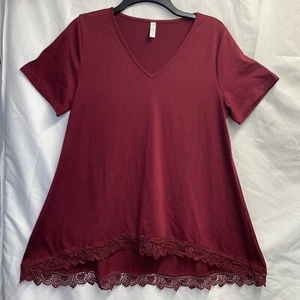 Fashion Collection Short Sleeve Lace Trim Tunic Blouse Women Small Red V-Neck - Picture 1 of 16