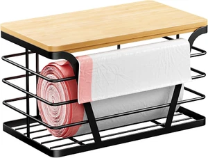 Trash Bag Holder/Dispenser, Garbage Bag Dispenser with Bamboo Top, Wall Mount, S - Picture 1 of 9