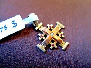 Sterling & Gold Kreuzfahrer Jerusalem Kreuz Anhänger Gesegnet in Jerusalem K - Bild 1 von 7