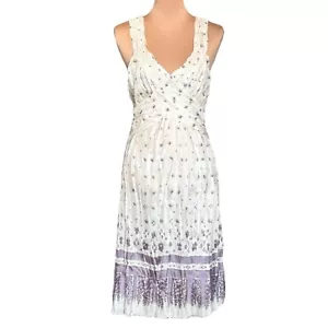 Miu Miu Vintage off weiß Seide Blumenmuster ärmellos plissiert Midi-Kleid Gr. 8 - Bild 1 von 13