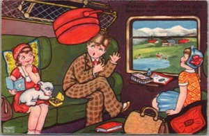 NETHERLANDS Artist-Signed MARGARET BORISS Postcard Train Compartment Scene - Imagen 1 de 2