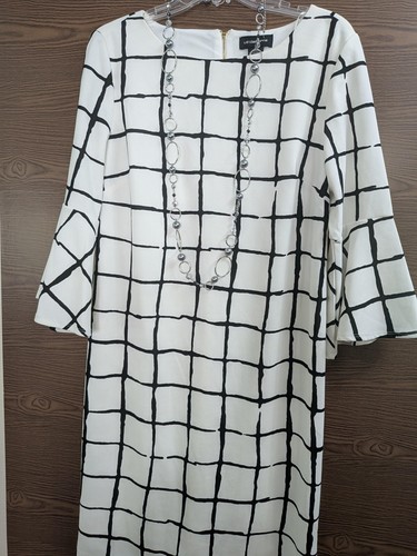 OFF WHITE Abito foderato a scacchi bianco e nero LIZ CLAIBORNE TAGLIA 12 INVPV605