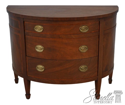 60597EC: BAKER 3 Drawer Inlaid Mahogany Demilune Cabinet Commode Cover