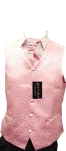 MEN'S QUALITY PINK SCROLL  WAISTCOAT & CRAVAT&HANKIE  - Picture 1 of 1