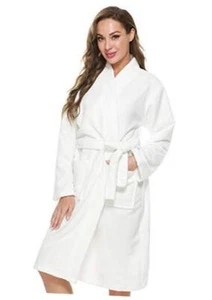 Kimono Bathrobe for Women Terry Cloth Robes knee length towel Small White - Picture 1 of 6
