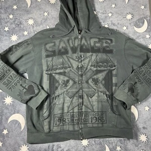 Felpa con cappuccio e zip vintage Y2K uomo senza confini AOP verde tie-dye (L) Cyber Grunge - Foto 1 di 4