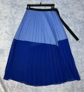 Sandro Women's Striped/Solid Blue Pleated Wrap Skirt with D-Ring Belt Size 1 - Picture 1 of 20