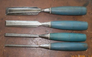 4 Stanley Blue Shatter Proof beveled edge wood Chisels - Picture 1 of 3