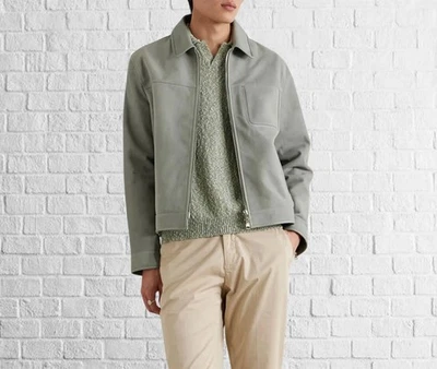 Fresh Fit Jacket: Gray suede Leather Men's Zipper Stylish Leather Design - Image 1 of 3