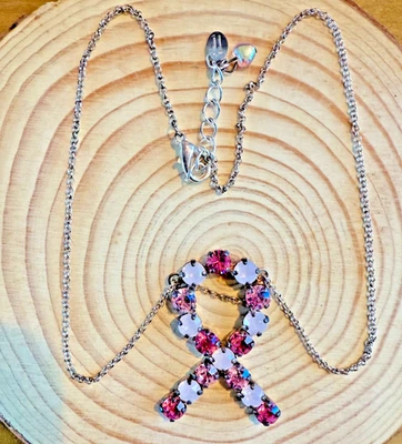 Fita de Conscientização do Câncer de Mama SWAROVSKI CRISTAL Feita à Mão - Prata #9 - Imagem 1 de 4