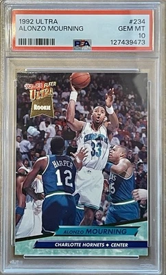 1992 Fleer Ultra #234 Alonzo Mourning Rookie Charlotte Hornets GEM MINT PSA10 - Image 1 of 2