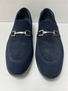 Stacy Adams Mens Loafers Navy Blue Suede Leather Shoes Size 9.5 Metal Bit - Picture 1 of 9