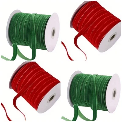 Christmas Red and Green velvet ribbon 10mm wide 4x 5m Lengths  20m total - Image 1 of 3