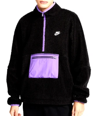 Nike Jacket Sherpa Club Fleece Anorak 1/2 Zip DQ4880-010 Black Purple Mens Small - Image 1 of 4