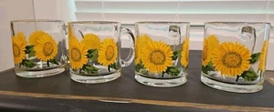 4 tazas de café vintage de vidrio transparente Libbey - ¡Hermosos girasoles! Hecho en USA - Imagen 1 de 4