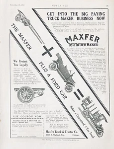 1916 Ad Maxfer Truck & Tractor Co Chicago 1 Ton Truck Maker For Ford Cars - Picture 1 of 1