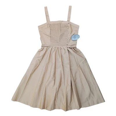 复古 70 年代联排别墅打褶紧身卡其色修身喇叭裙,尺寸 S,未穿 — 第 1/4 张图片