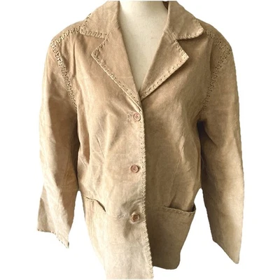 Women’s Suede Leather Jacket Tan Coat Sz XL Western Bagatelle Stitching Cowgirl - Image 1 of 4