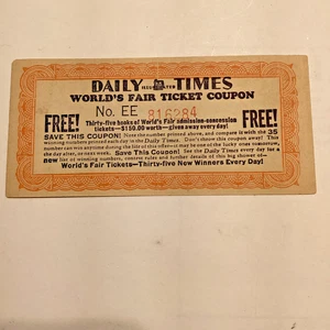 1933 Chicago Worlds Fair Daily Times Ticket Coupon - Bild 1 von 7