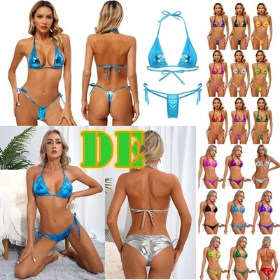 Damen Dessous Set Metallic Teiliges Bikini Brasilianische Wetlook BH Unterwäsche - Bild 1 von 4