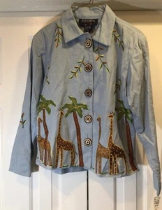 Chaqueta Artística PUSHPA India Jirafas Blazer Maduro India S Azul Algodón Bordado - Imagen 1 de 24