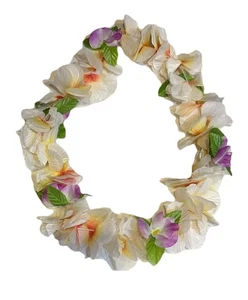 HAWAII BLUMEN LEI WEISSE BLUMEN HALSKETTE LUAU POOL REISE PARTY ALOHA HULA MÄDCHEN - Bild 1 von 7