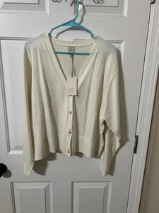 NWT A New Day Womens XXL 2XL White Cream Button V-neck Long Sleeve Cardigan - Picture 1 of 3